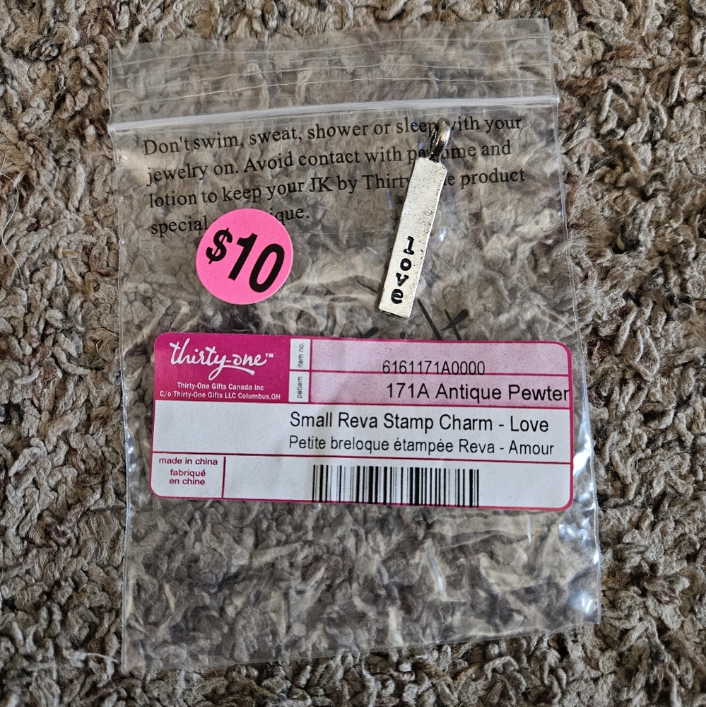 Thirty One Small Stamp Charm-Love Antique Pewter